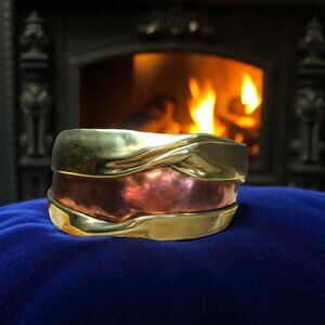 Artisan Cuff Bracelet, Folded Mixed Metal Brass Copper